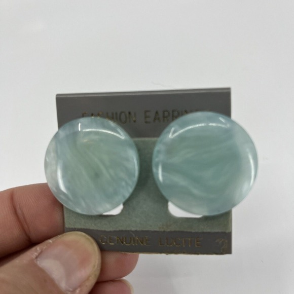 Vintage Ocean Blue Lucite Round Large Clip-on Earrings MOD Button‎ 1" - Picture 1 of 7